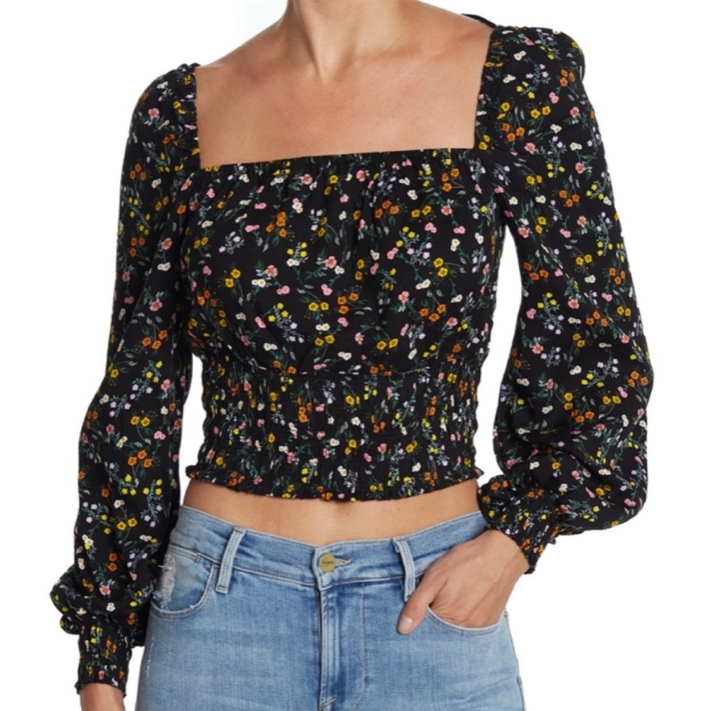 AFRM NWT Soph Spring Garden Ditsy black long sleeve cross back smocked waist - Picture 7 of 7